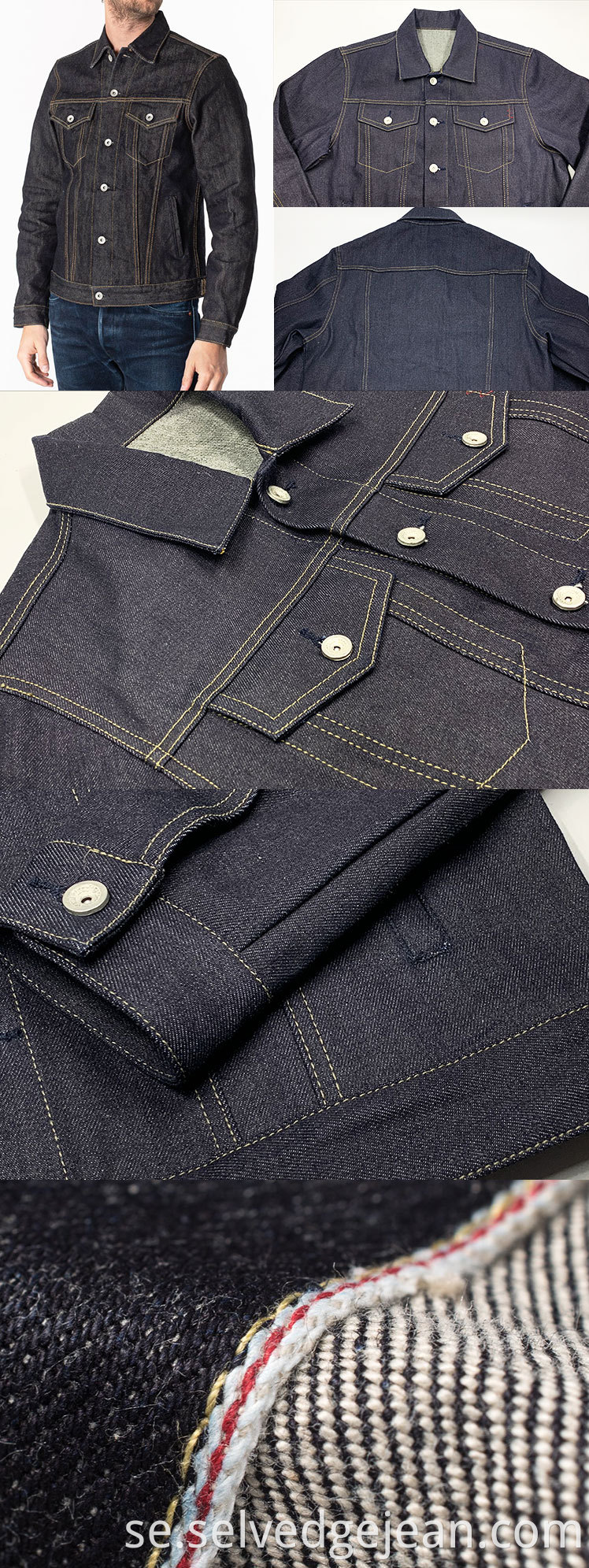 Anpassad 17 oz motorcykel 100% bomull Korea selvedge rå denim jeans jacka män överdimensionerad